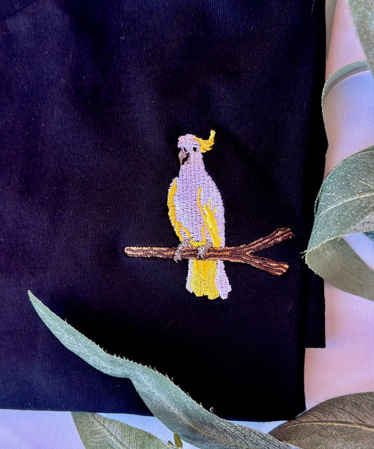 Cockatoo Embroidered Australian Cotton T-shirt | Aussie Bird Collection