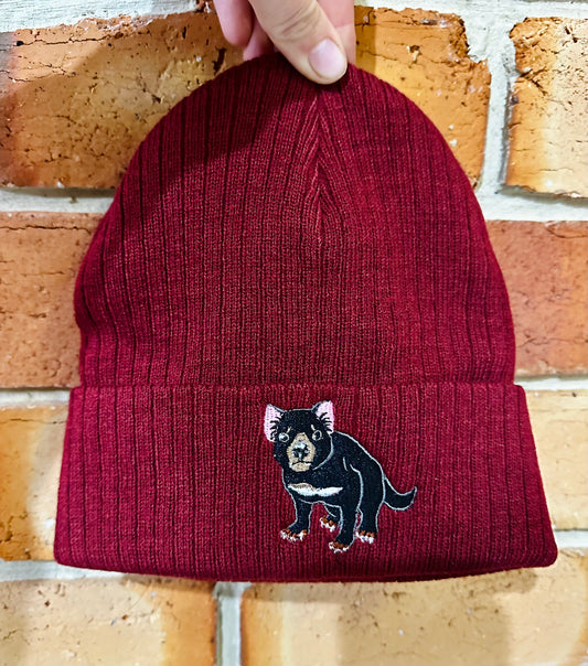 Tasmanian Devil Embroidered Recycled Beanie | Aussie Animal Collection