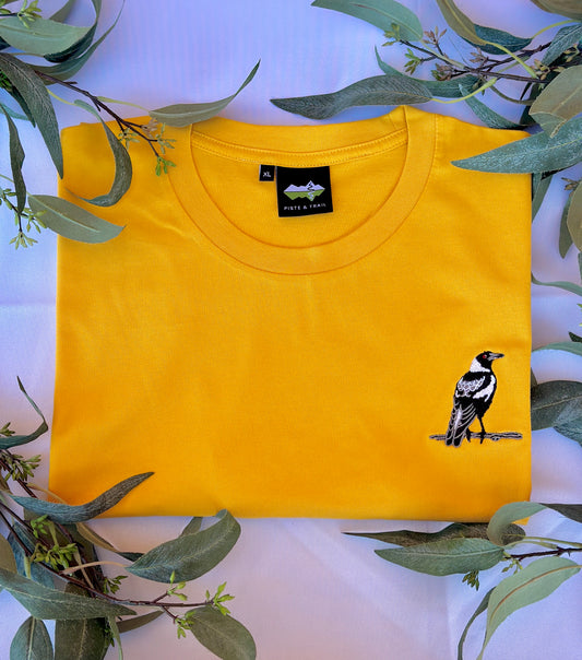 Australian Magpie Embroidered Australian Cotton T-shirt | Aussie Bird Collection
