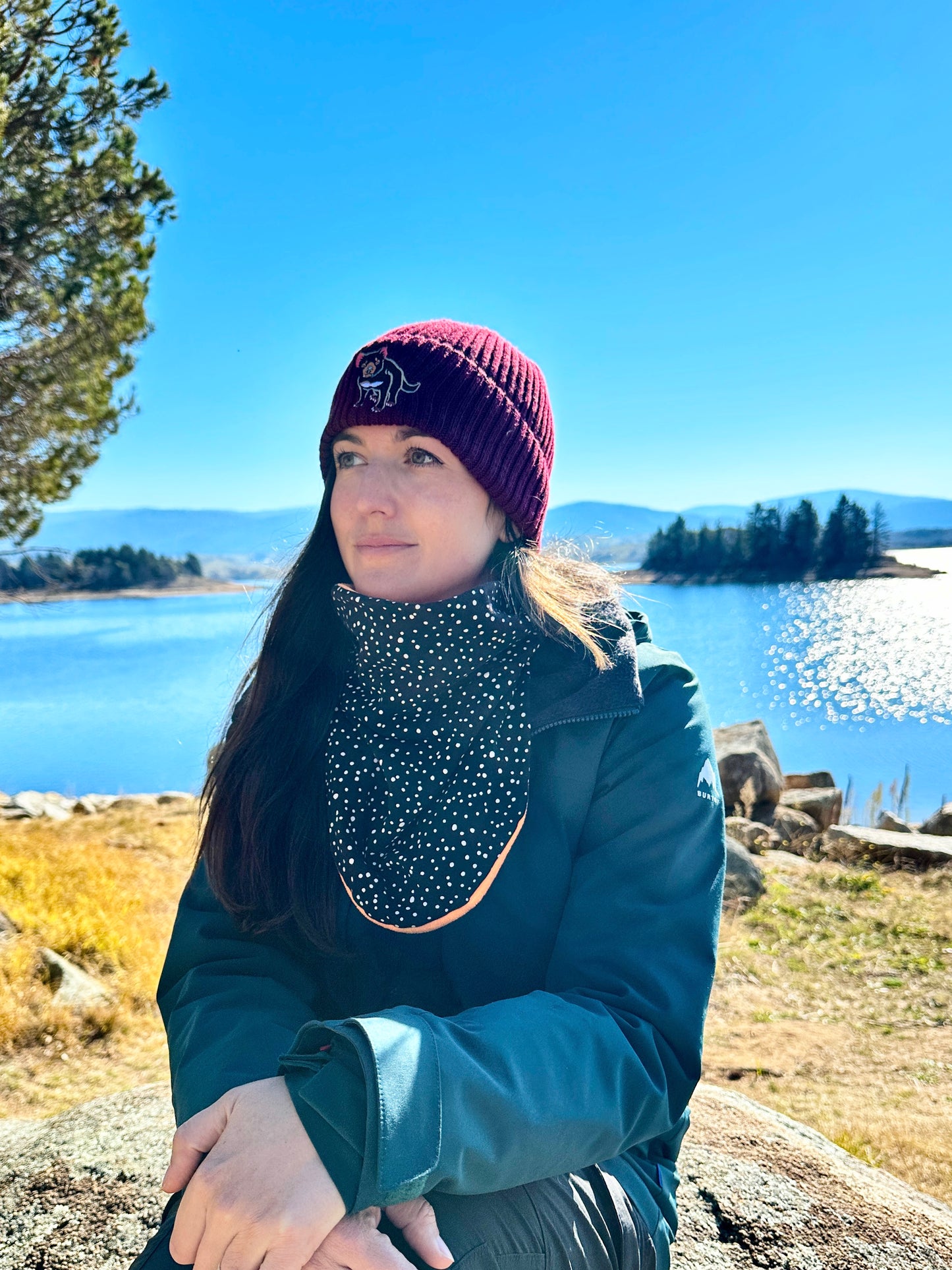 Tasmanian Devil Australian Merino wool beanie in deep cherry red