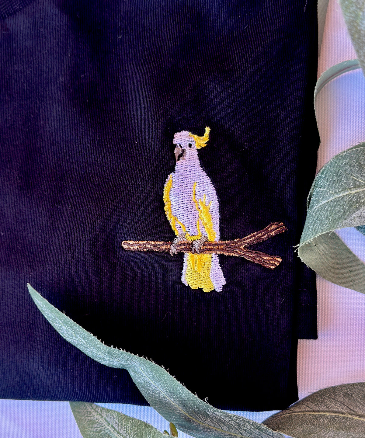 Cockatoo Embroidered Australian Cotton T-shirt | Aussie Bird Collection