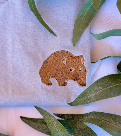 Wombat Embroidered Australian Cotton T-shirt | Aussie Animal Collection