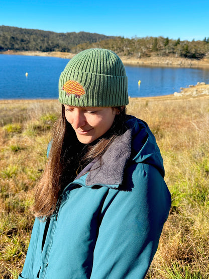 Echidna Australian Merino wool beanie in sage forest green