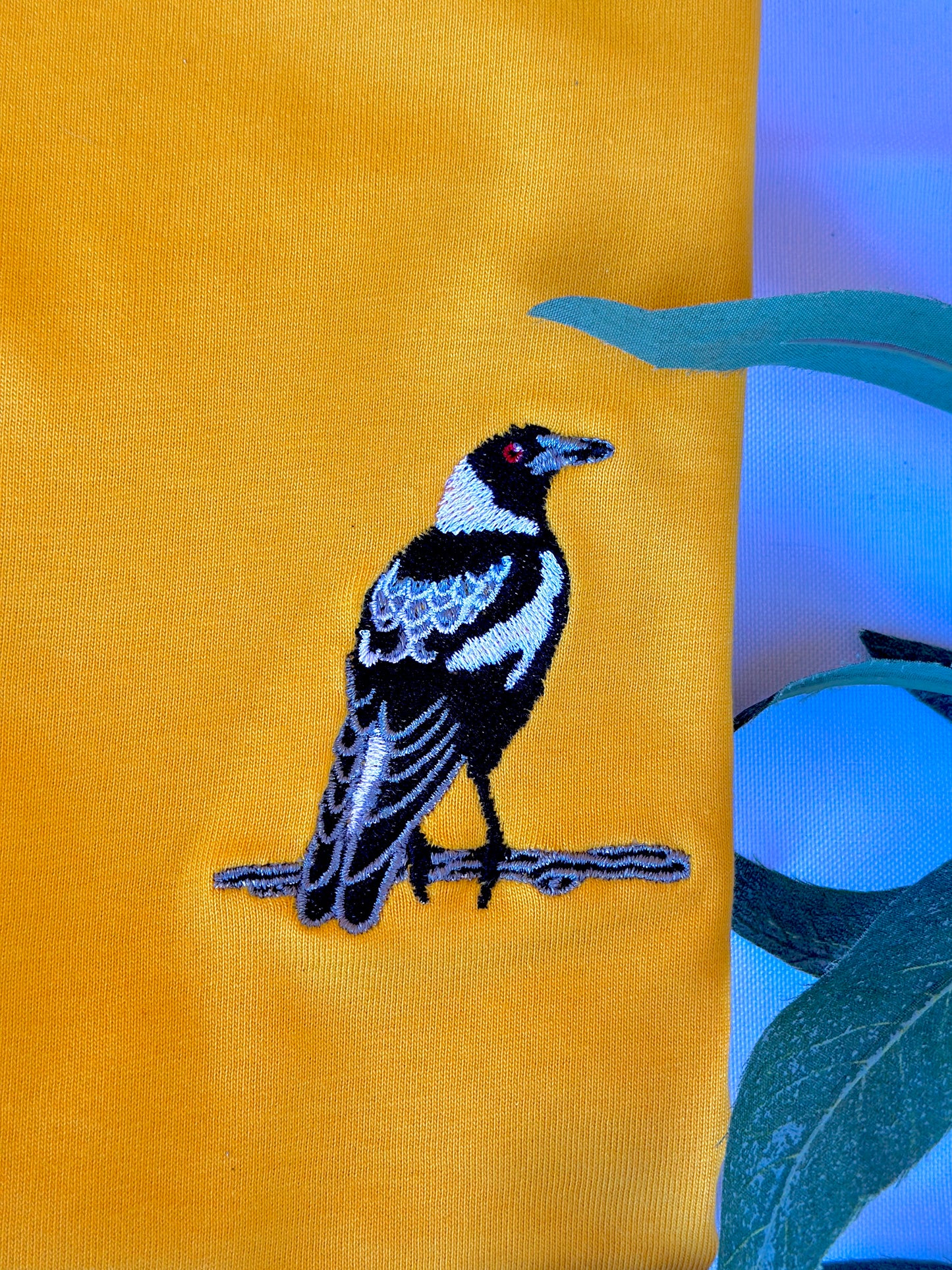 Australian Magpie Embroidered Australian Cotton T-shirt | Aussie Bird Collection