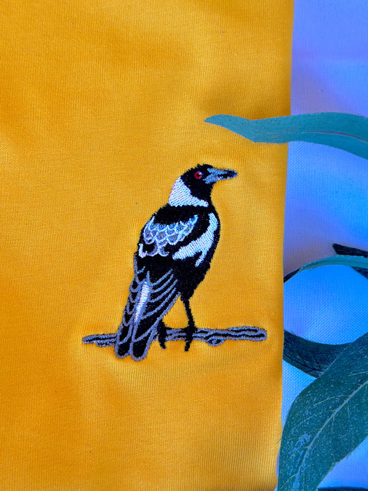 Australian Magpie Embroidered Australian Cotton T-shirt | Aussie Bird Collection