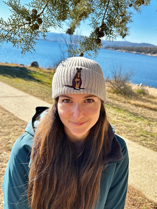 Swamp Wallaby Australian Merino wool beanie in faun