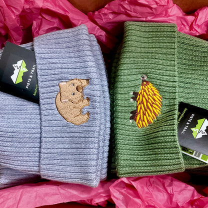Echidna Australian Merino wool beanie in sage forest green