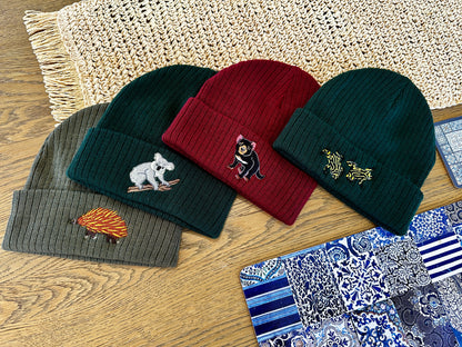 Corroboree Frog Embroidered Recycled Beanie | Aussie Animal Collection