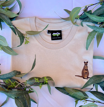 Swamp Wallaby Embroidered Australian Cotton T-shirt | Aussie Animal Collection