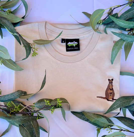 Swamp Wallaby Embroidered Australian Cotton T-shirt | Aussie Animal Collection