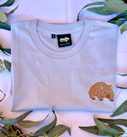 Wombat Embroidered Australian Cotton T-shirt | Aussie Animal Collection