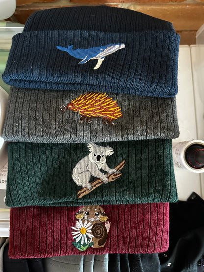 Humpback Whale Embroidered Recycled Beanie | Aussie Marine Life Collection