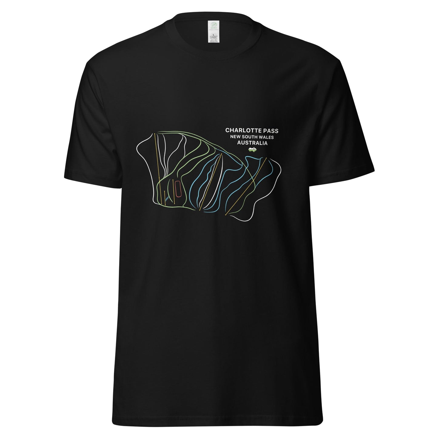 Charlotte Pass Ski Mountain Map Organic T-shirt - Piste and Trail T-Shirt