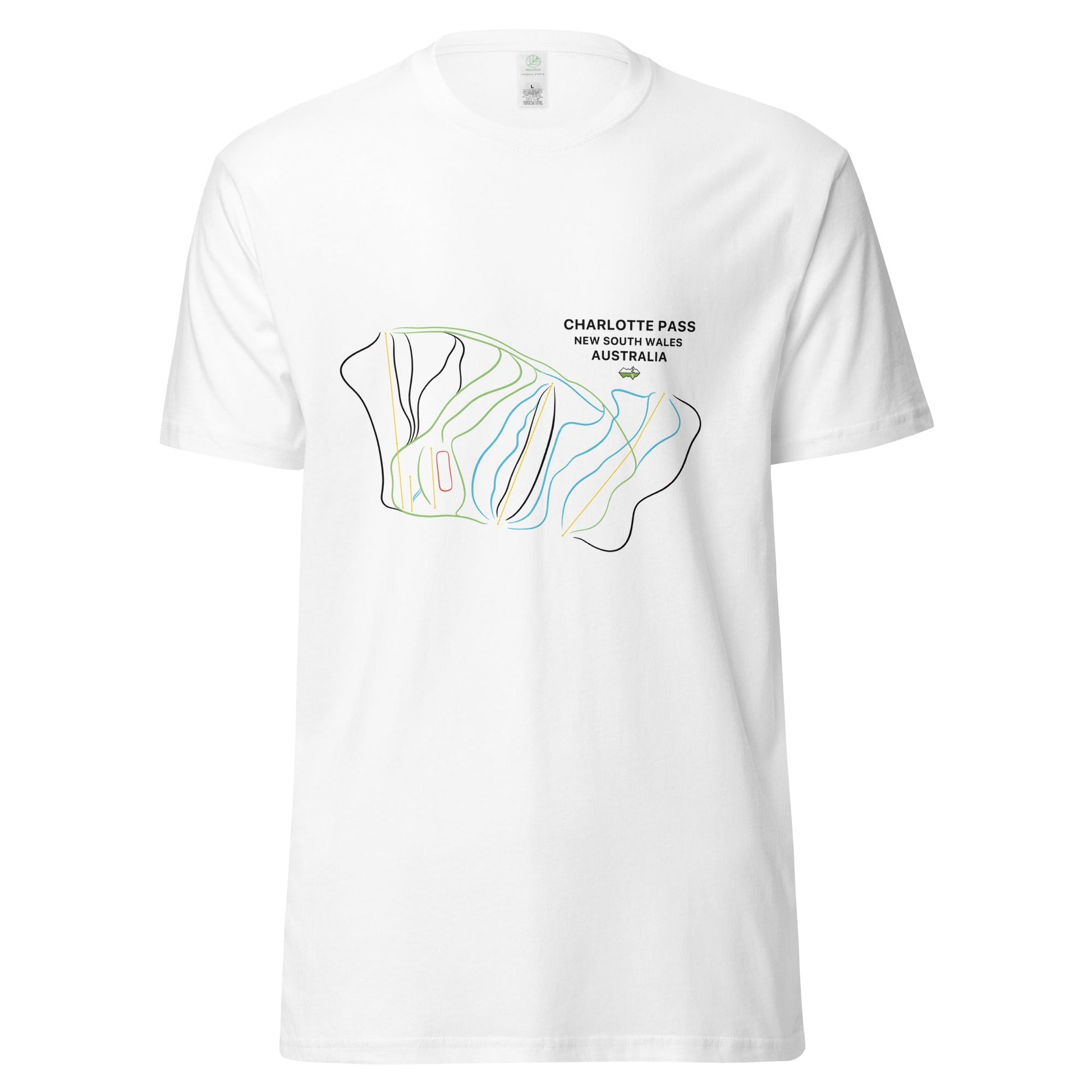 Charlotte Pass Ski Mountain Map Organic T-shirt - Piste and Trail T-Shirt