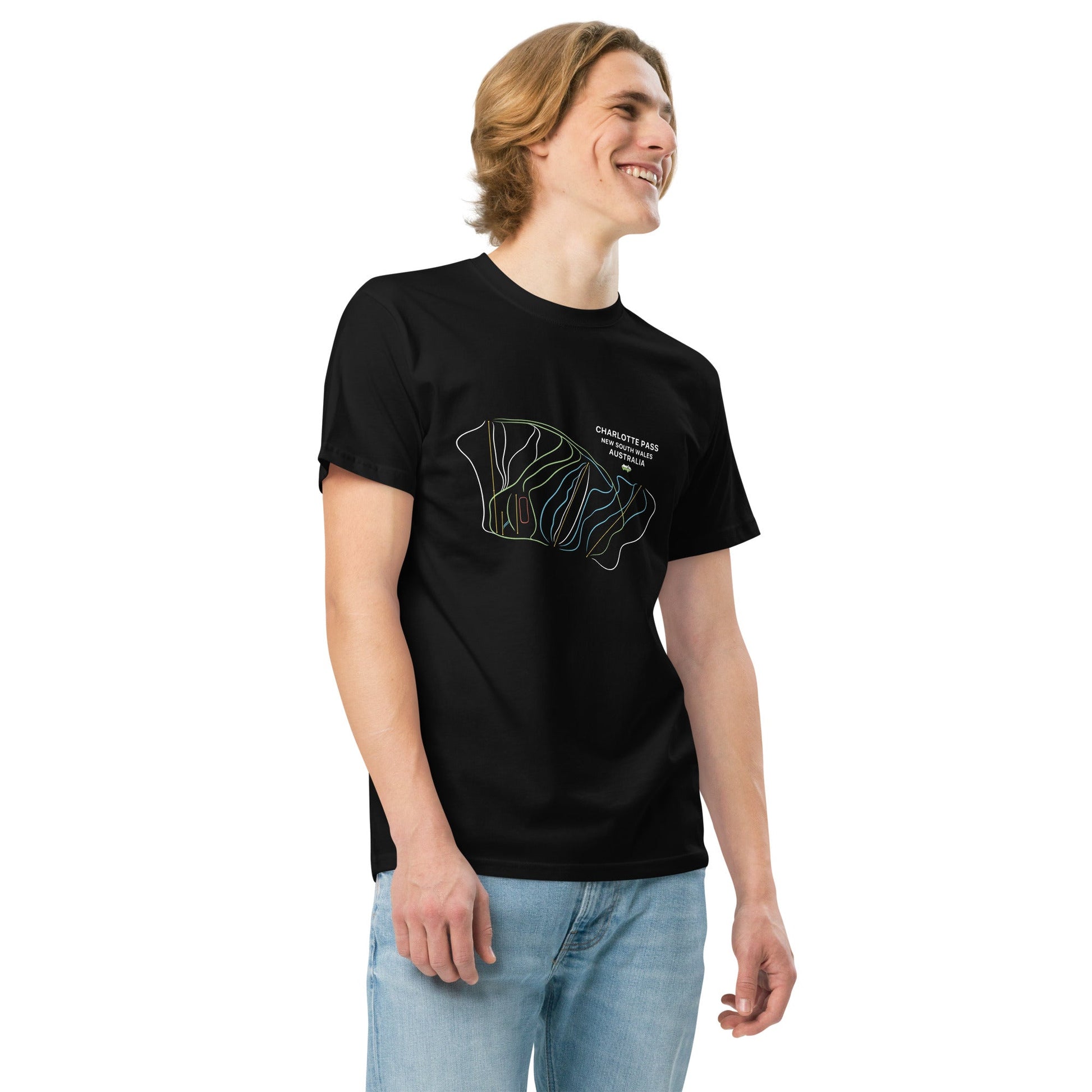 Charlotte Pass Ski Mountain Map Organic T-shirt - Piste and Trail T-Shirt