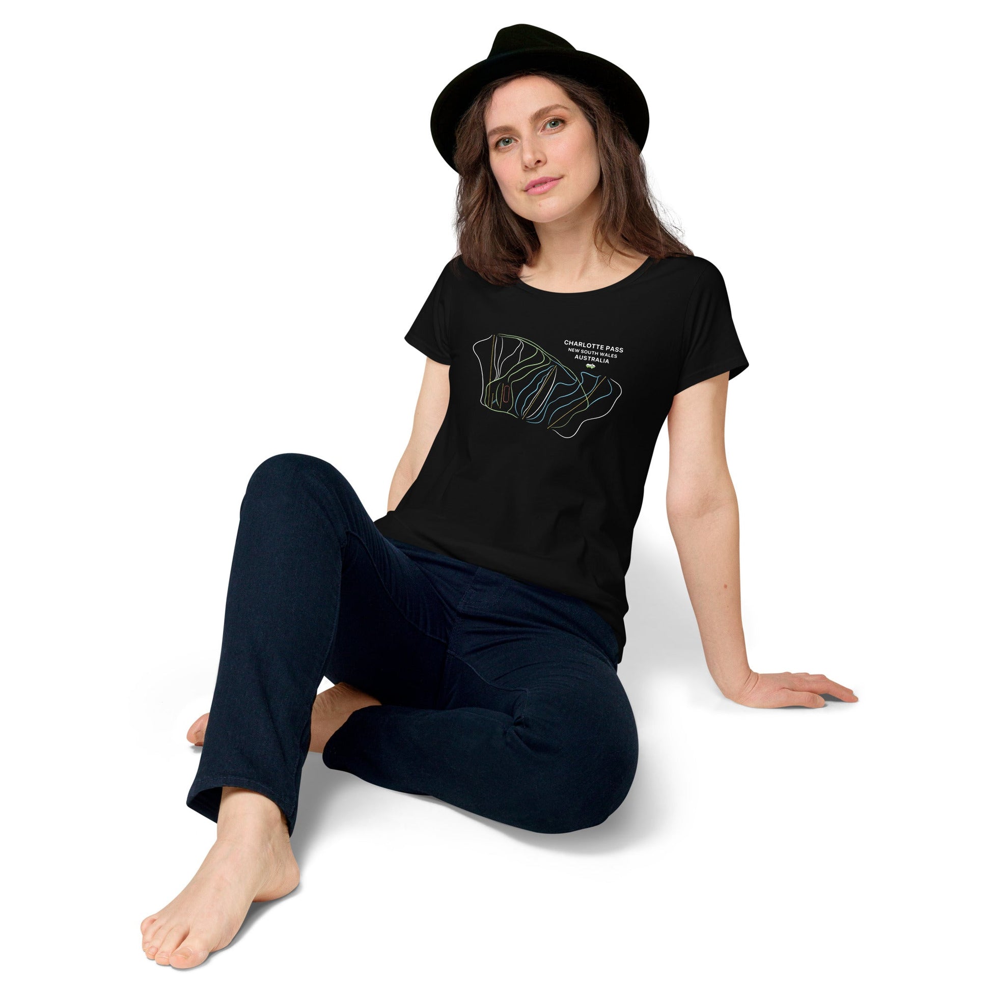 Charlotte Pass Ski Mountain Map Women's Tee - Piste and Trail T-Shirt