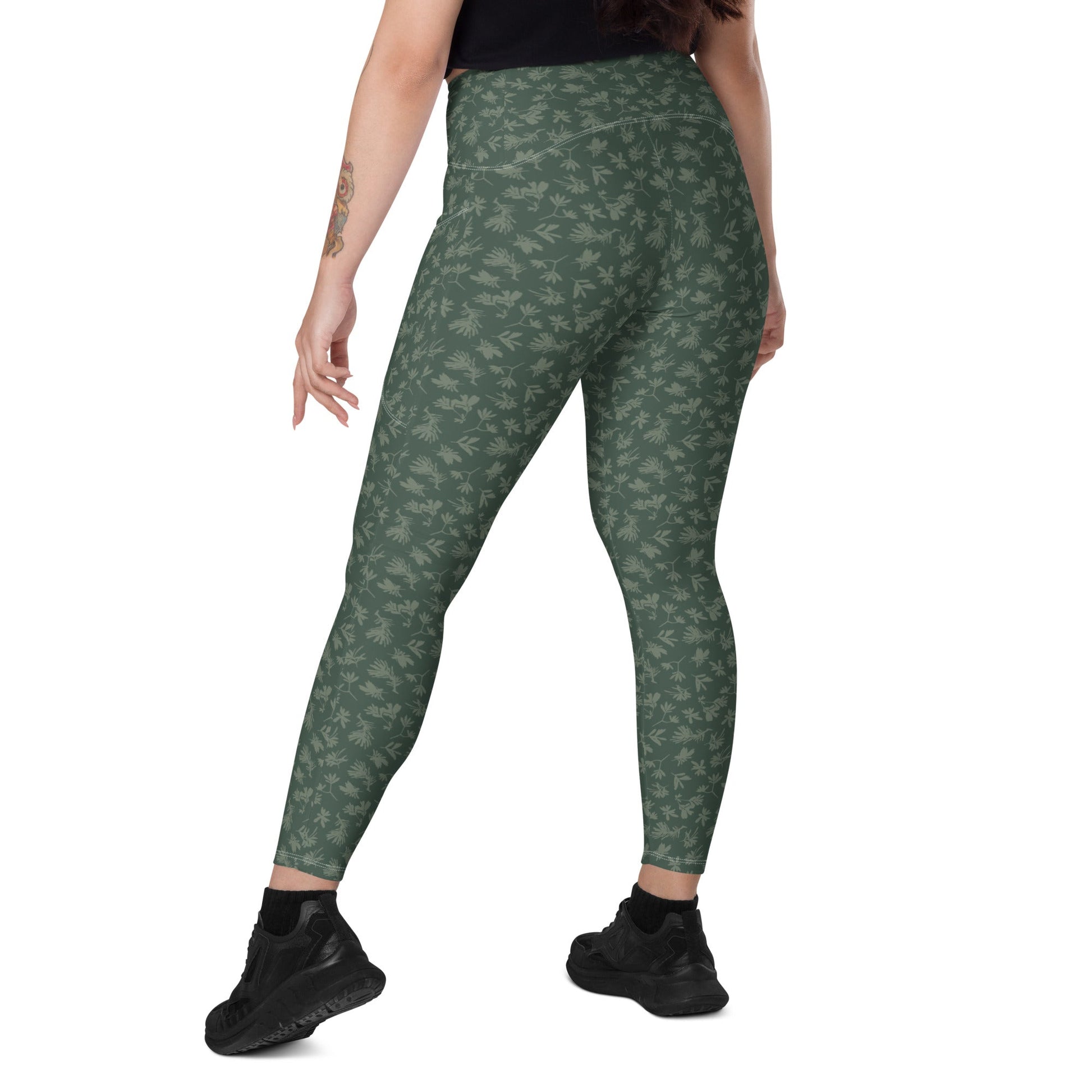 Coastal Banksia Forest Recycled Crossover - Waist Leggings with Side Pockets - Piste and Trail Leggings