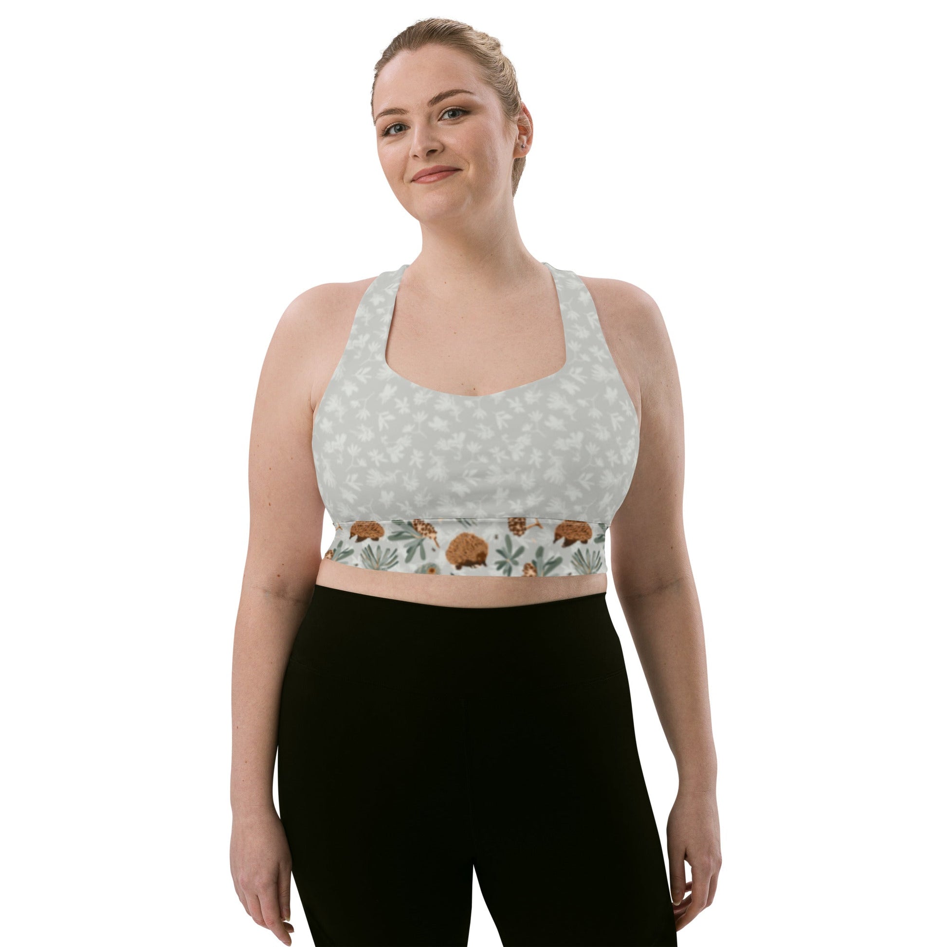 Echidna & Coastal Banksia Longline Sports Bra - Piste and Trail Sports Bra