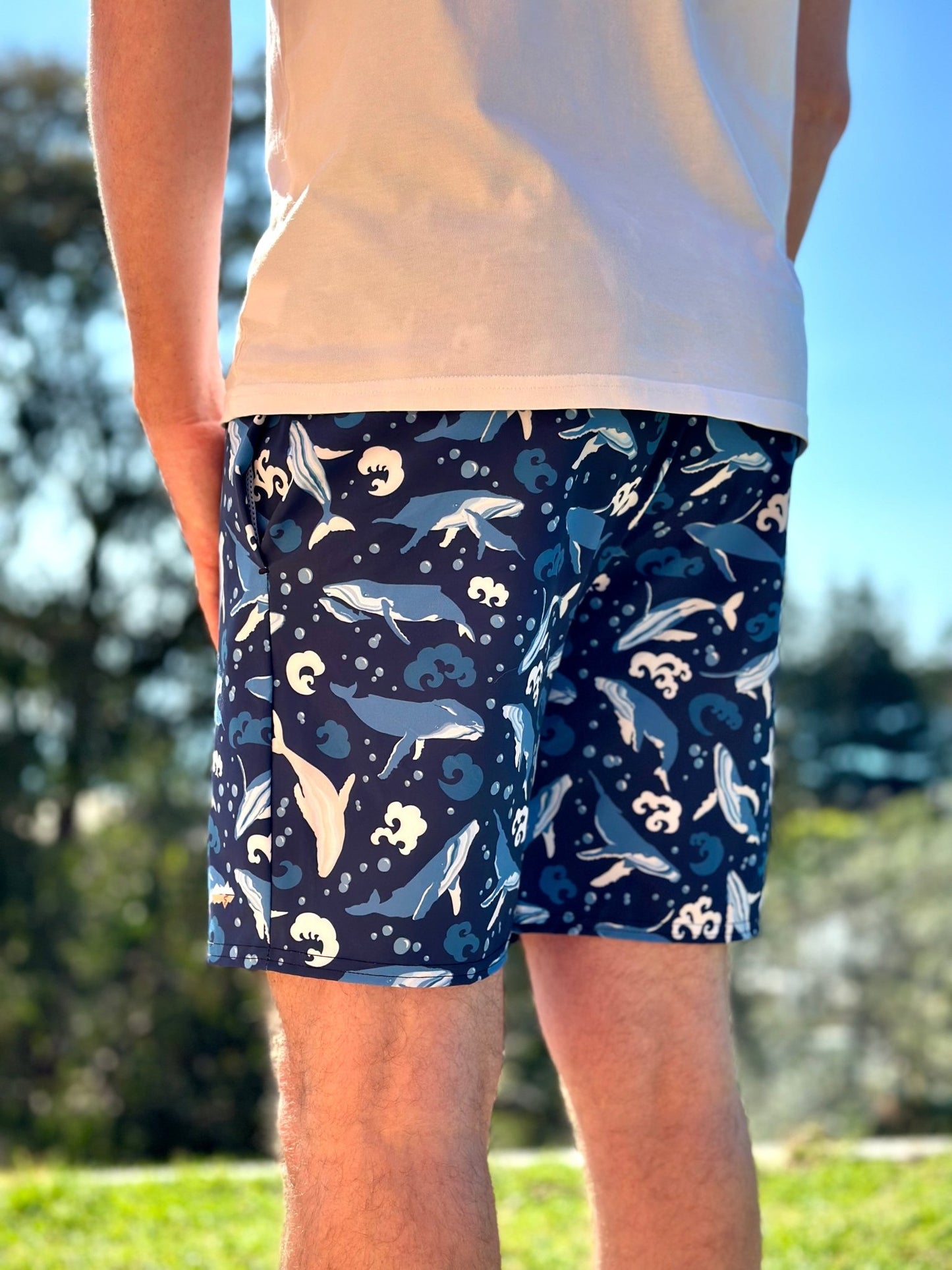 Humpback Whale UPF50+ Mens Recycled Swim Shorts - Piste and Trail Board Shorts