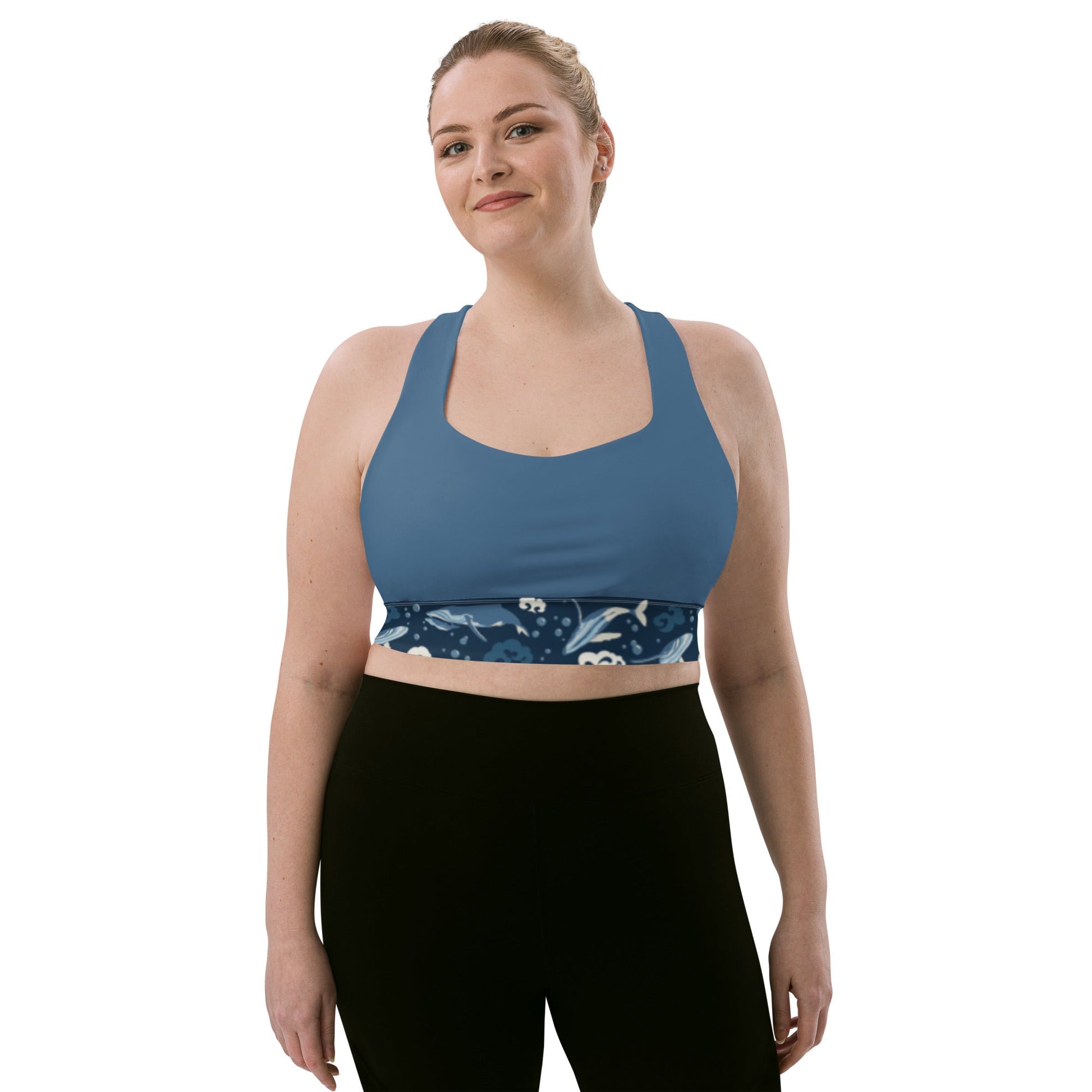 Humpback Whales Longline Yoga Bra - Piste and Trail Sports Bra