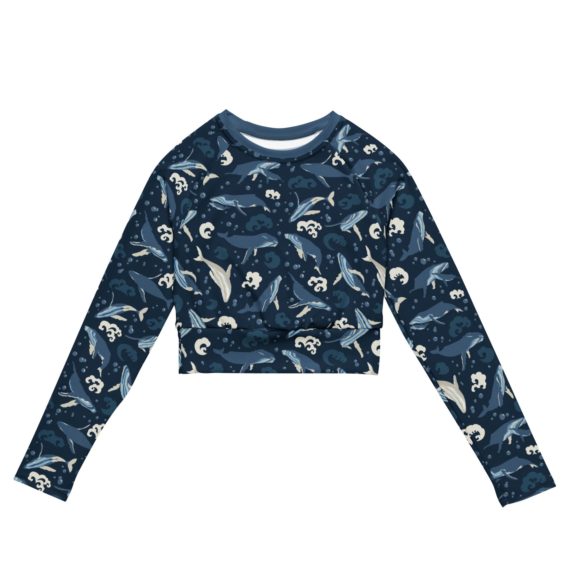 Humpback Whales Recycled Long - Sleeve Crop Top - Piste and Trail Crop Top