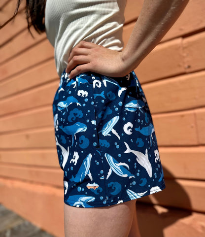 Humpback Whales Women’s Recycled Board Shorts - Piste and Trail Board Shorts