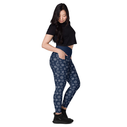 Perfectly Imperfect Snowflake Crossover Waist Leggings with Pockets - Piste and Trail Leggings