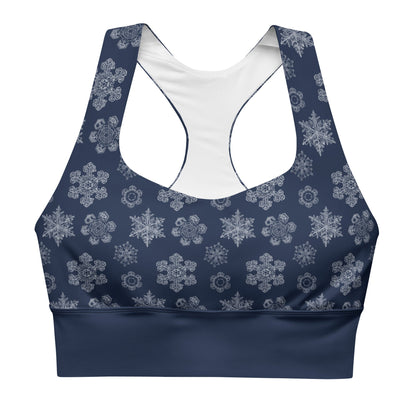 Perfectly Imperfect Snowflakes Recycled Longline Yoga Bra - Piste and Trail Sports Bra