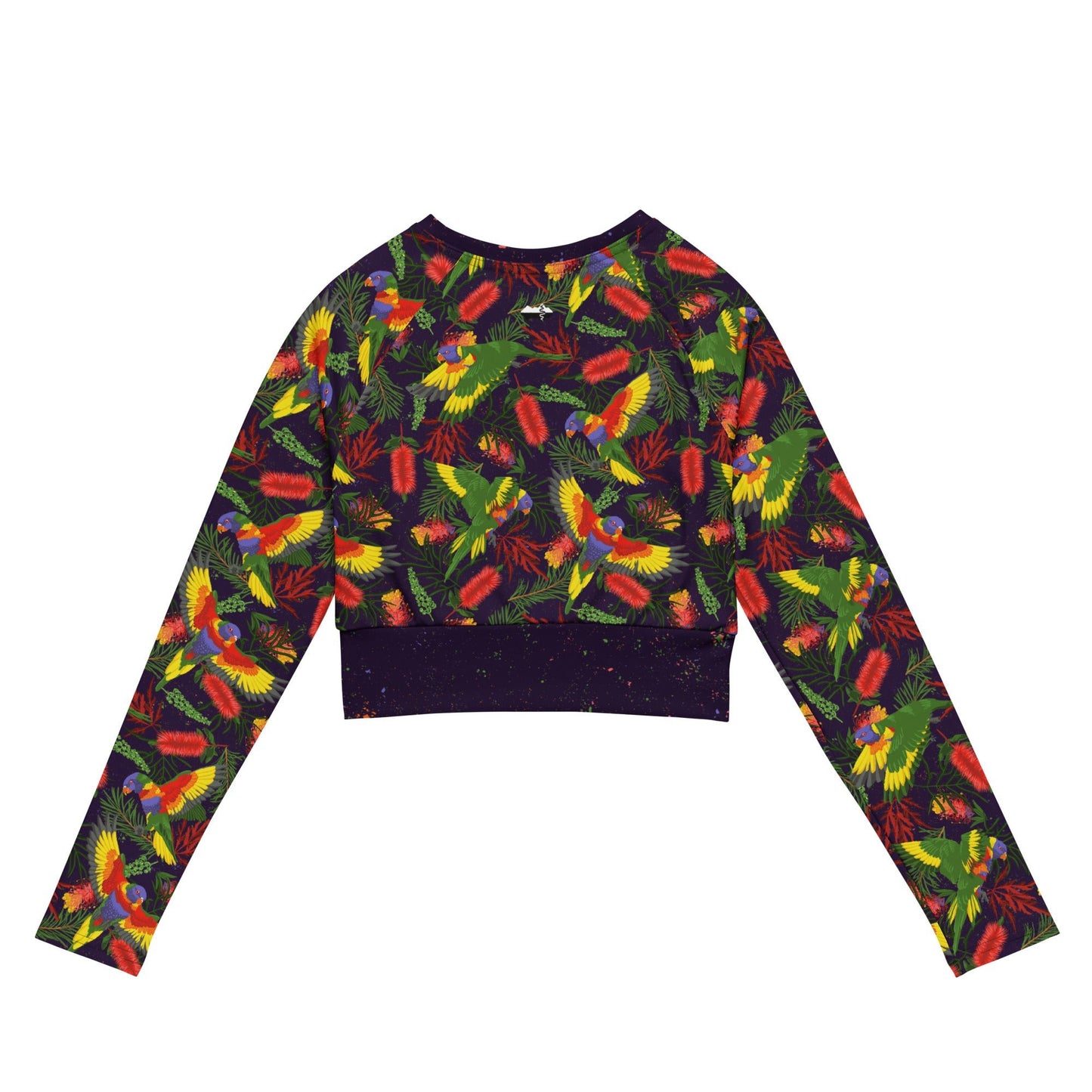 Rainbow Lorikeet Recycled Long Sleeve Crop Swim Top - Piste and Trail Crop Top