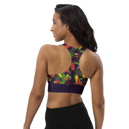 Rainbow Lorikeet Recycled Longline Yoga Bra - Piste and Trail Sports Bra