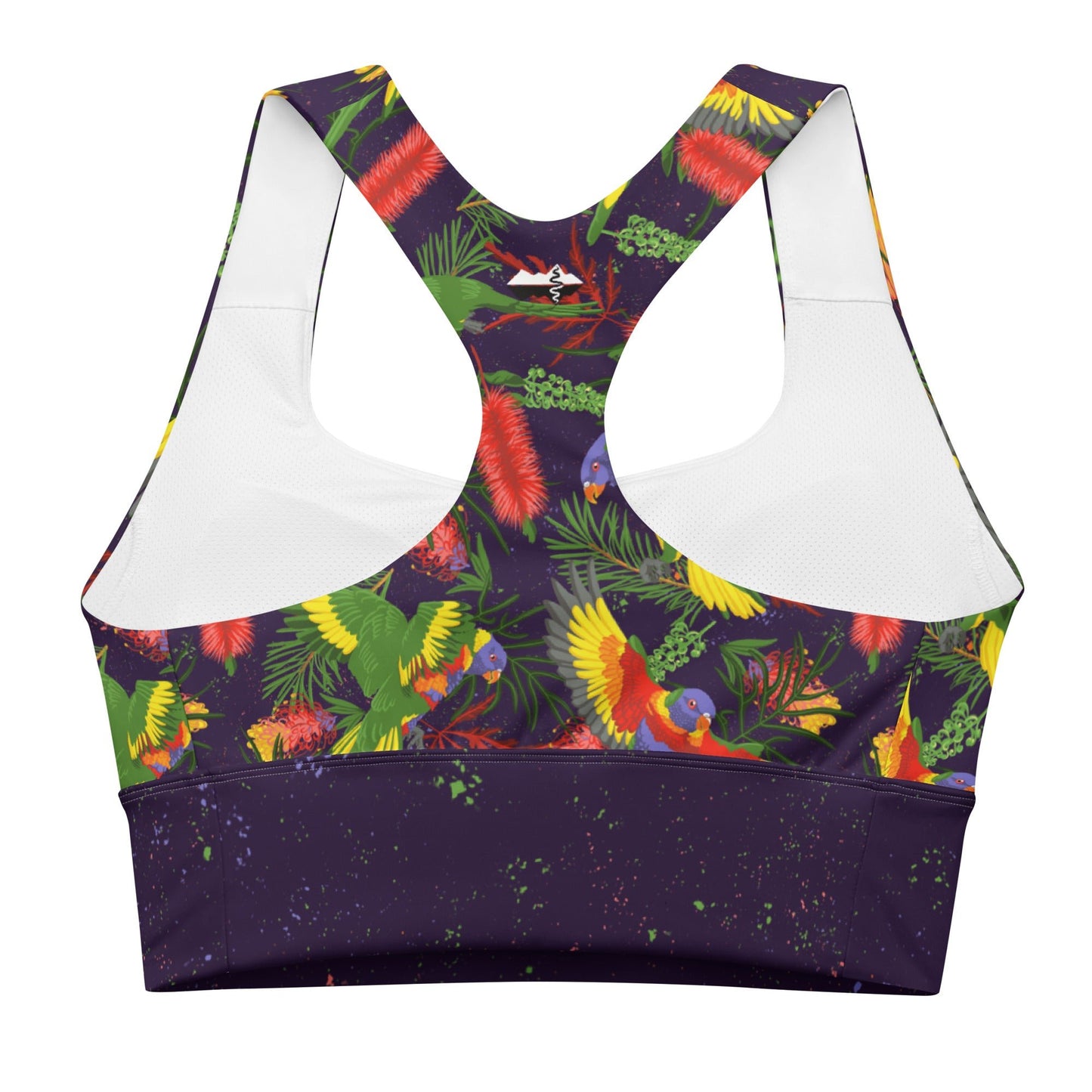 Rainbow Lorikeet Recycled Longline Yoga Bra - Piste and Trail Sports Bra