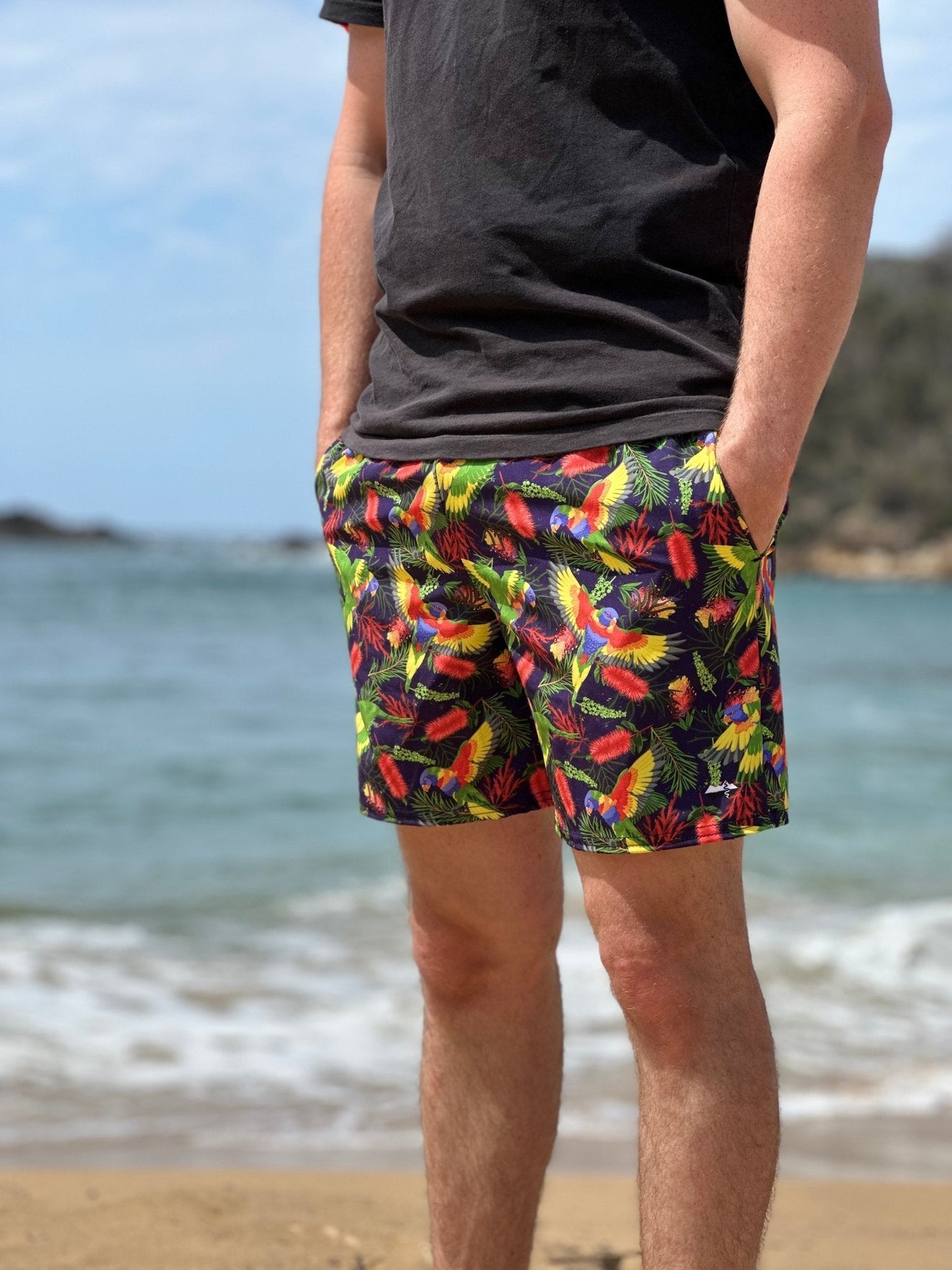 Rainbow Lorikeet UPF50+ Recycled Swim Short - Piste and Trail Board Shorts