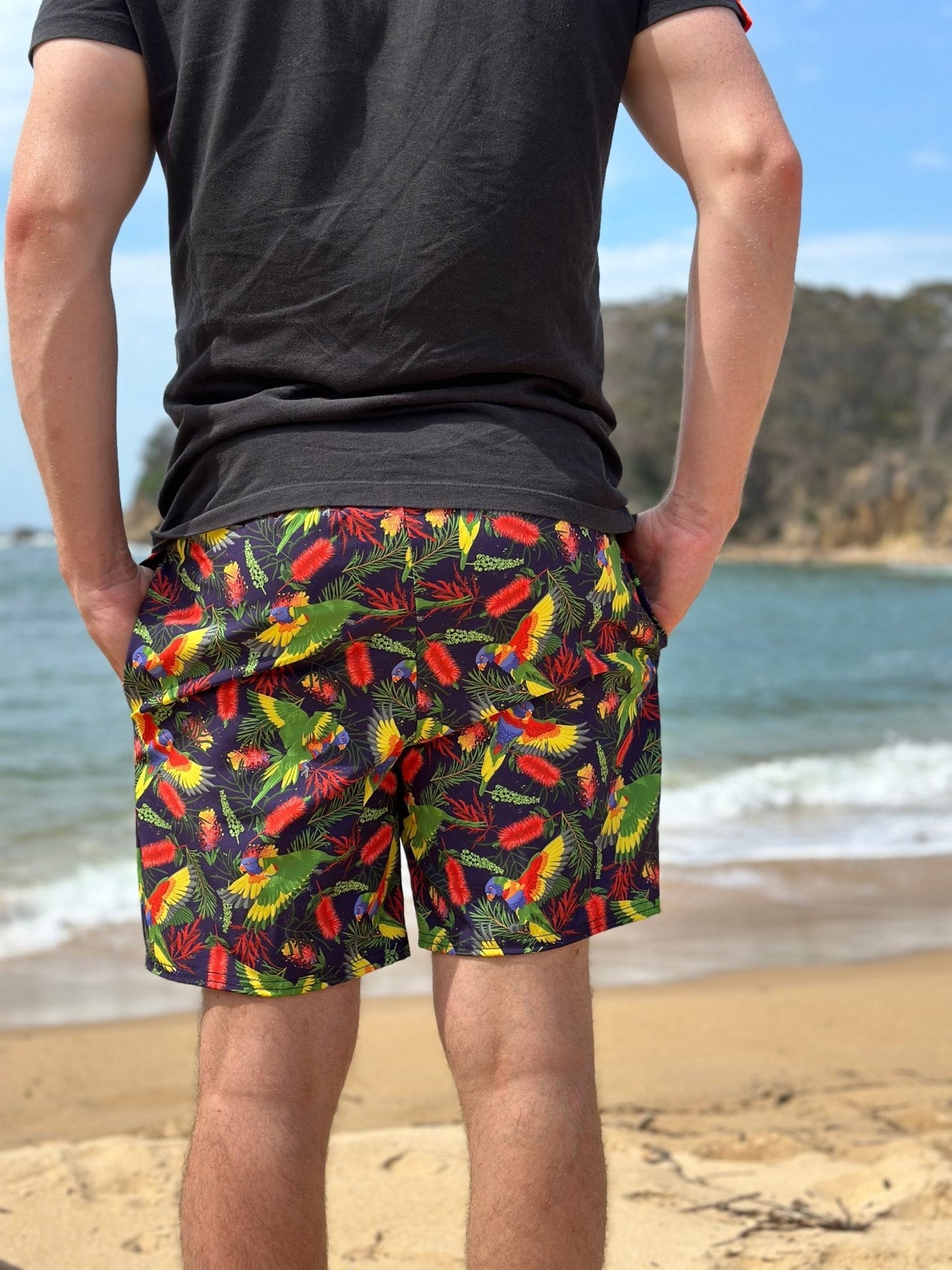 Rainbow Lorikeet UPF50+ Recycled Swim Short - Piste and Trail Board Shorts