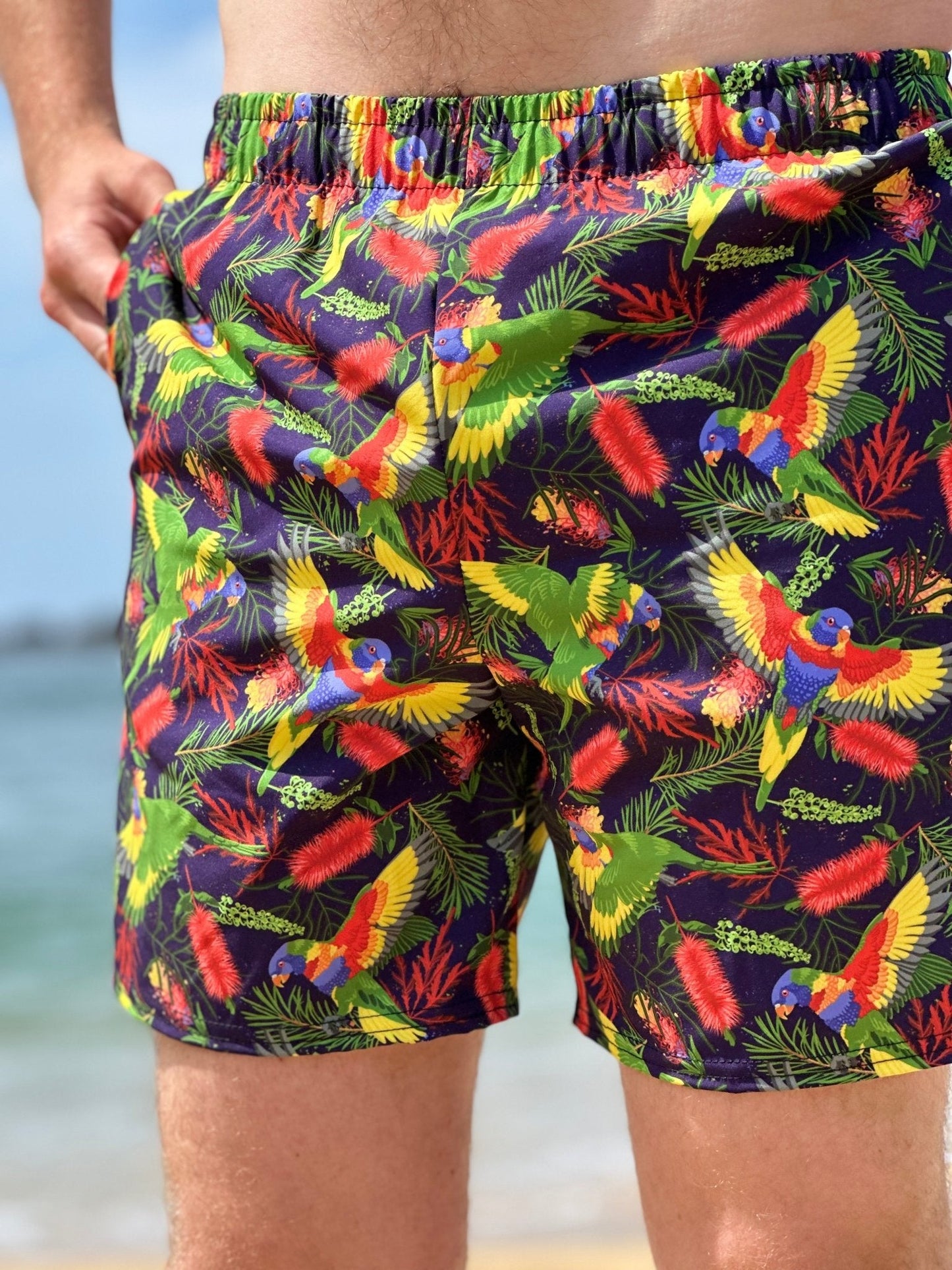 Rainbow Lorikeet UPF50+ Recycled Swim Short - Piste and Trail Board Shorts