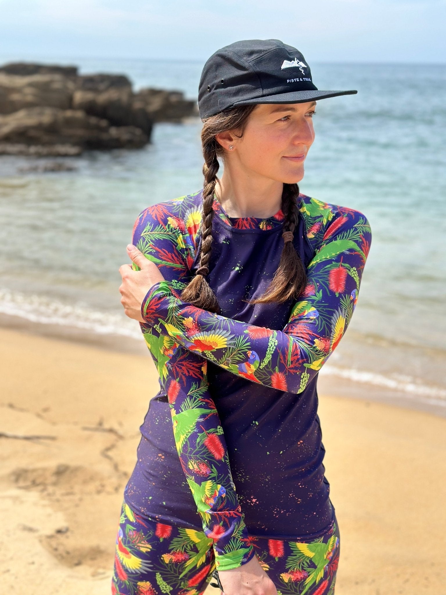 Rainbow Lorikeet UPF50+ Women's Athletic Top/Rashie - Piste and Trail Rash Guard